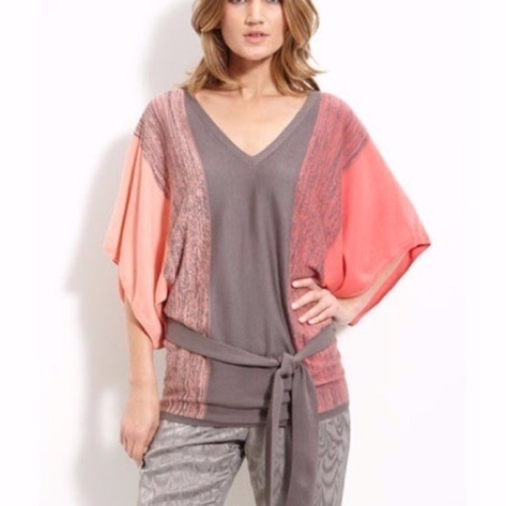 Trina Turk Angelica Coral and Grey Sweater